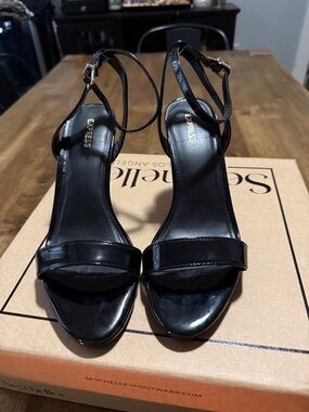 Express Black Patent Ankle-Strap Heeled Sandals